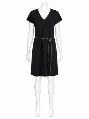 Bonnie Cashin for Sills Dress and Belt Black Wool Jersey Leather Trim Vintage